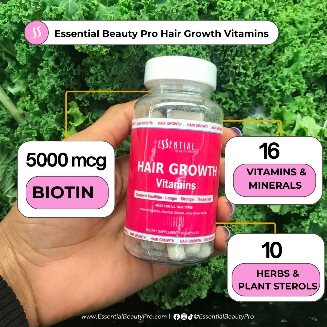 Essential Beauty Pro Hair Growth Vitamin Complex -  Amino Acids, Biotin, Herbs, Plant Sterols 1 Month Supply